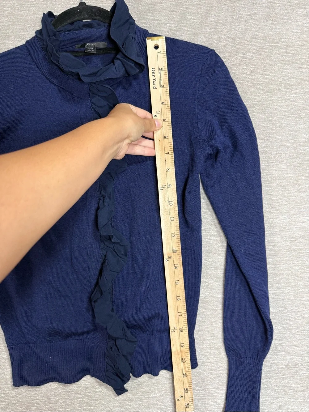 J.Crew 100% Merino Wool Ruffle Cardigan Sweater Navy Blue XXS